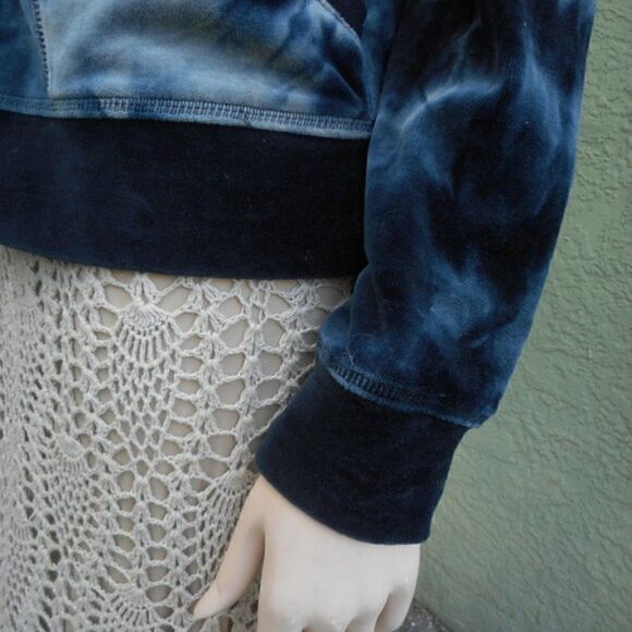 EUC BCBG Hooded Blue TieDye Zippered Jacket w/Rhinestones M - Picture 6 of 12